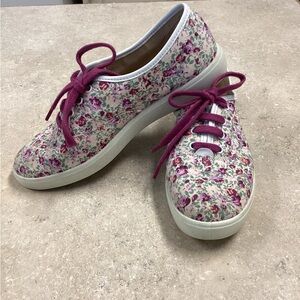 Hotter SZ US 9 Women’s Purple Floral White Leather Trim Shoes Made In England